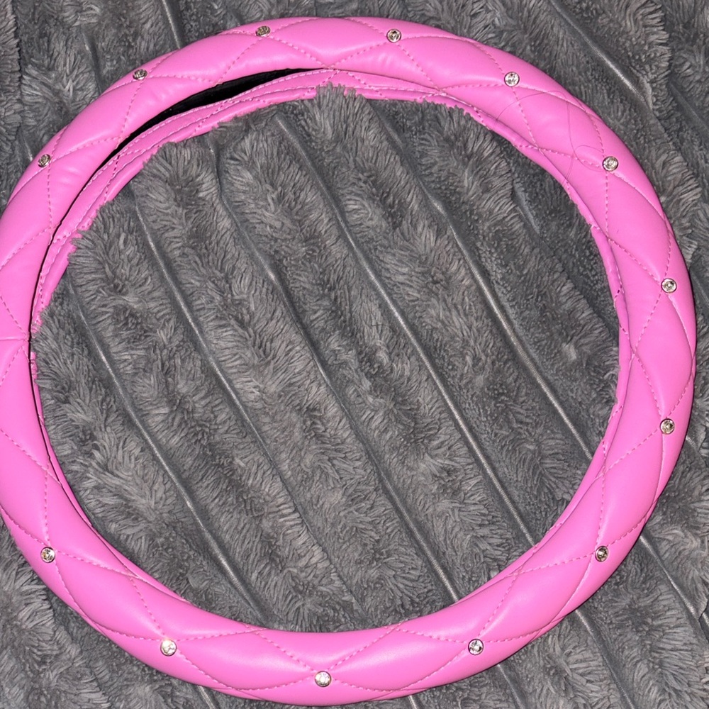 Pink Quilted Steering Wheel Cover